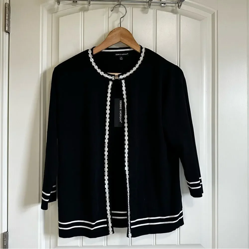 Debbie Morgan women’s cardigan small NWT black white‎